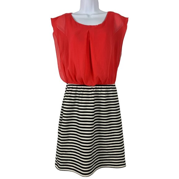 Studio Y Dresses & Skirts - Studio Y Womens Red & Black Striped Sleeveless Dress With Sheer Top Medium